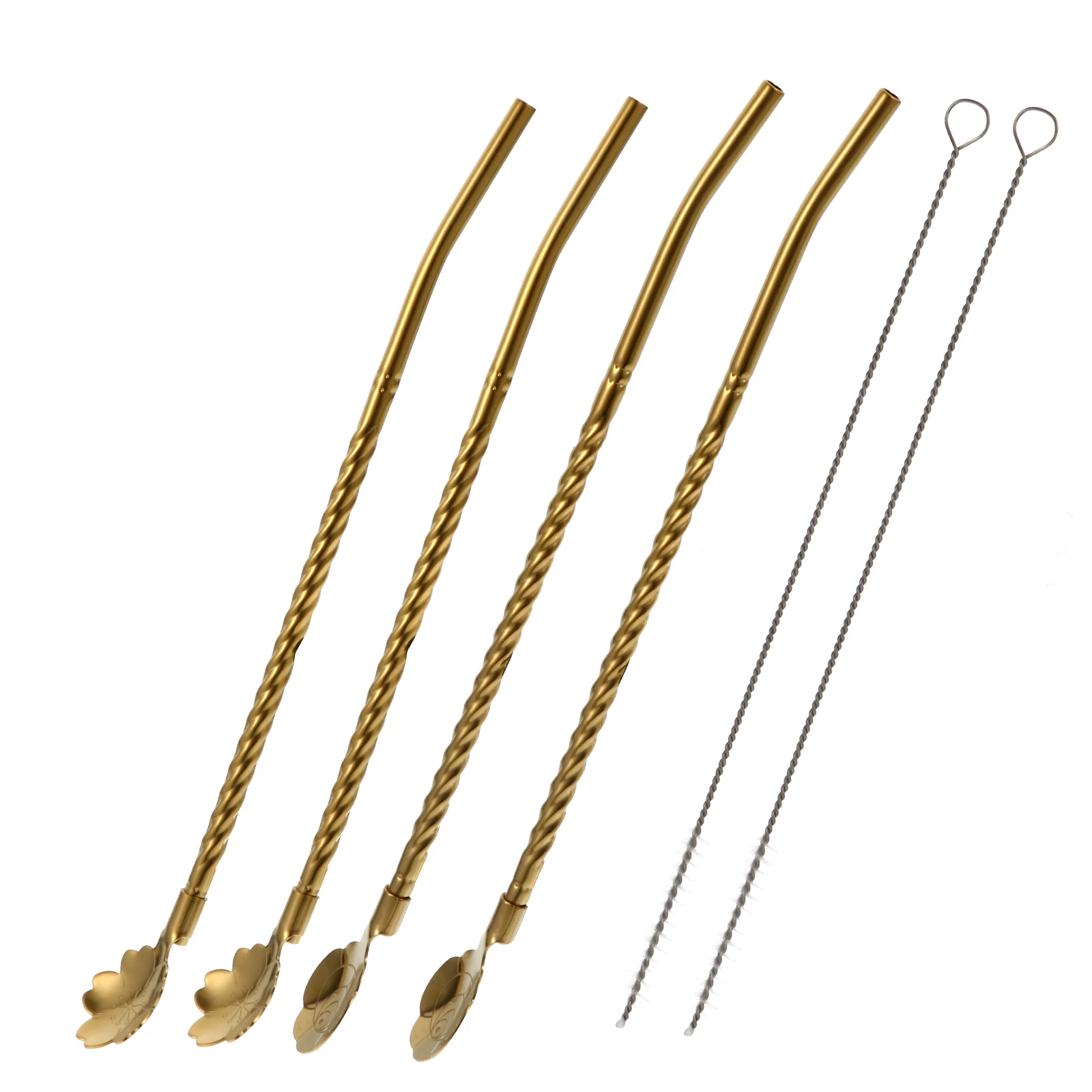 

1 set Stainless Steel Straw Spoon Set Reusable Drinking Spoon for Milk Tea Ice Cream Corrosion Resistant Travel Party Beverage