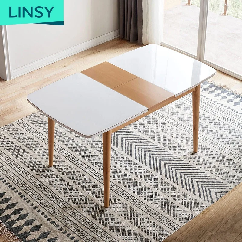 Mesa y sillas de diseño moderno para el hogar, muebles de comedor de vidrio templado y madera de haya blanca, precio de fábrica