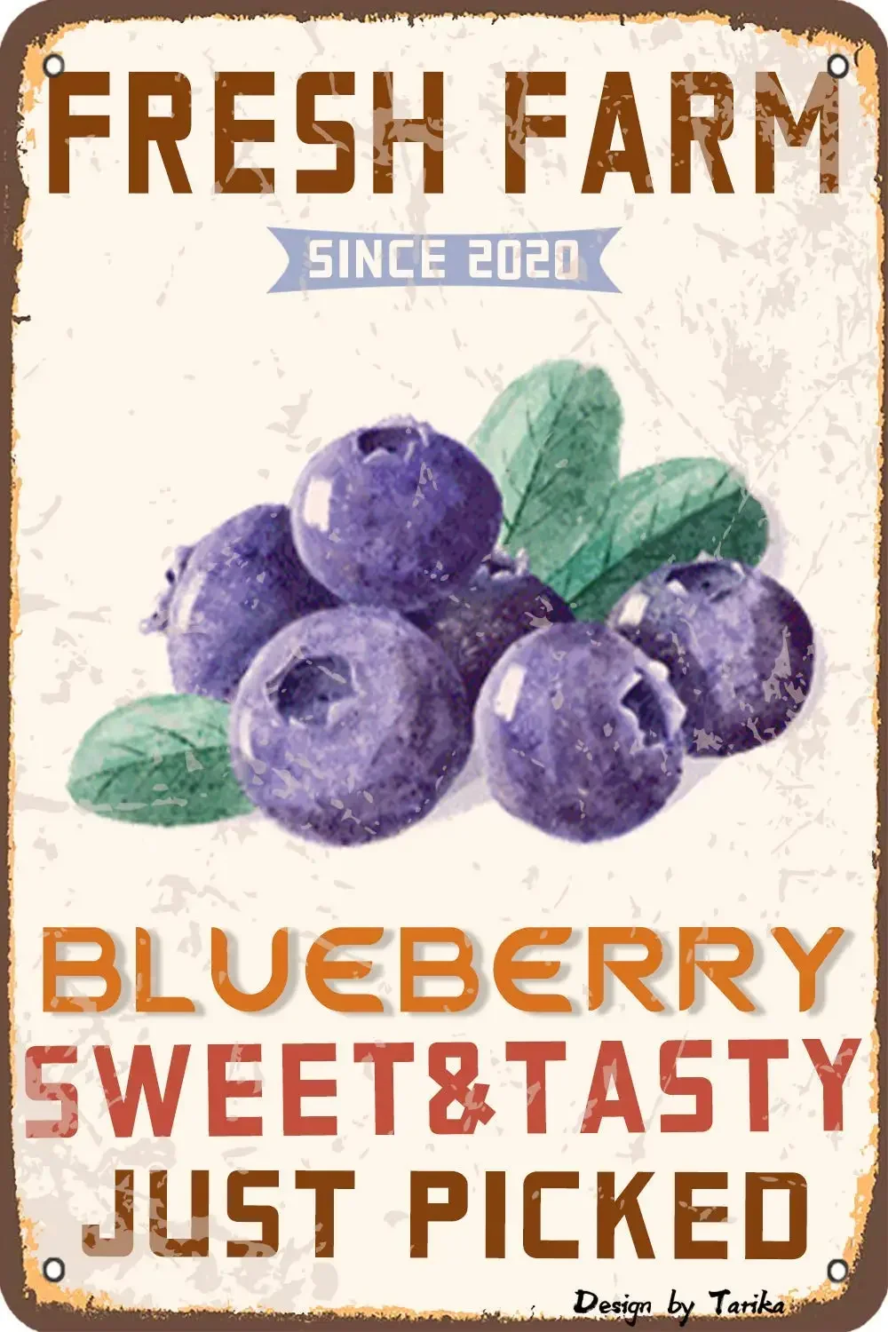 Blueberry Metal Signs Farm Fresh Fruit Tin Poster Farmhouse Decor Sweet & Tasty Just Picked Rustic Wall Decoration Plaque 8x