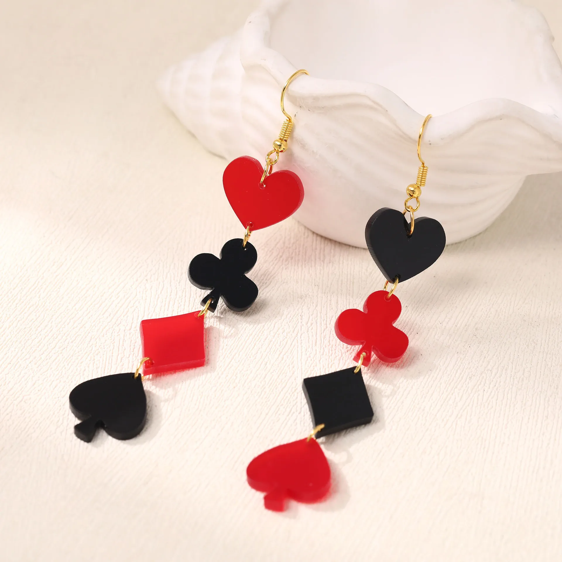 Unique Creative Playing Cards Spade Heart Club Diamond Elements Earrings For Women Fashion Acrylic Ears Accessories Gifts Party