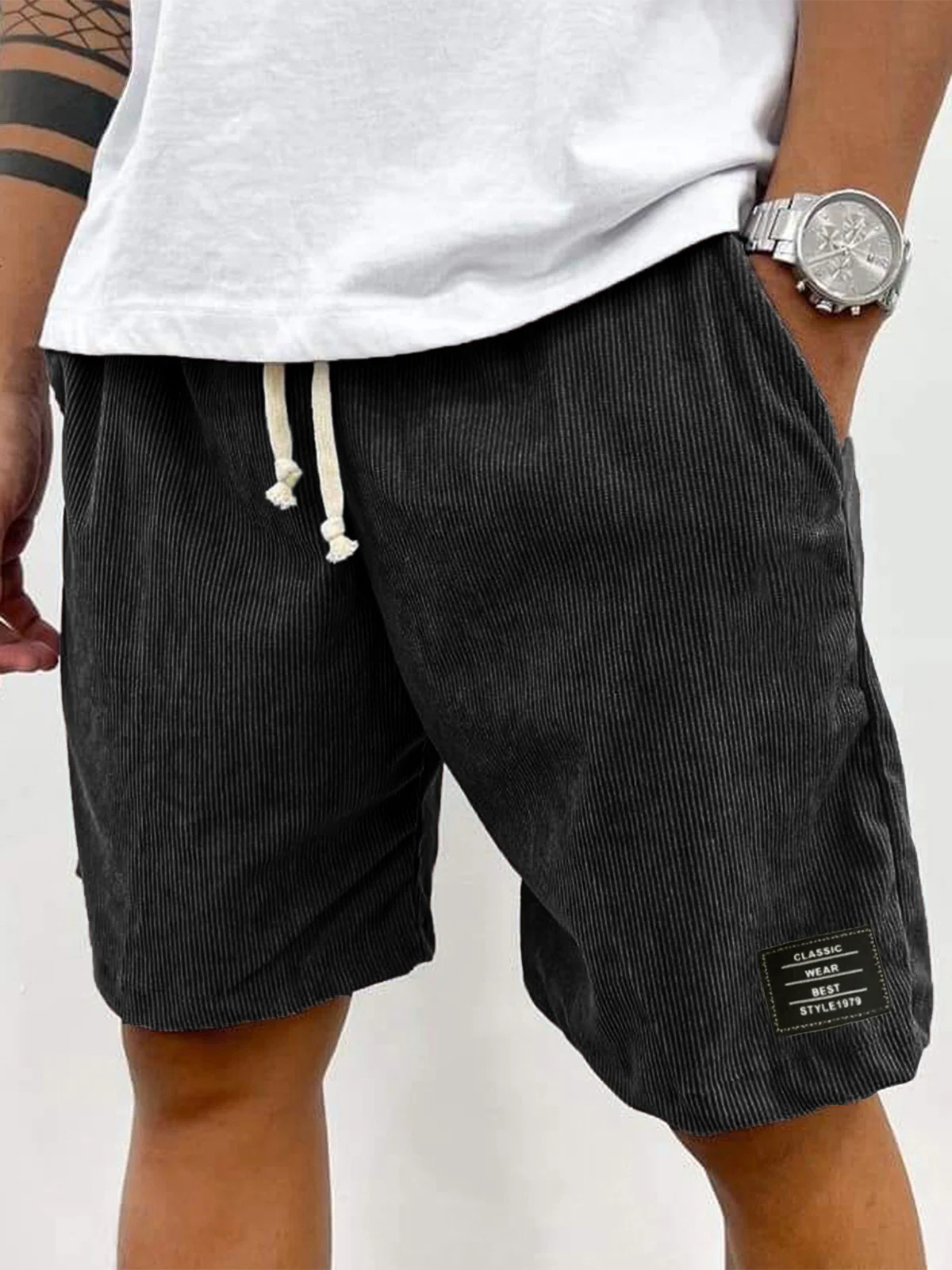 Men's Retro Corduroy Casual Shorts Men Fashion Solid Sweatpants Harajuku Corduroy Short Pants New Men Clothing Roupas image 3