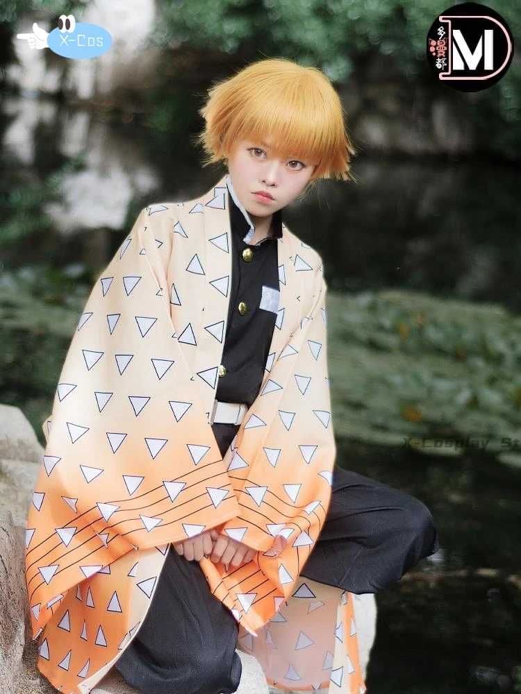 Zenitsu Cosplay Trajes Femininos, Kimetsu No Yaiba, Traje de Halloween, Anime Inteiro, Peruca, Itens Novos, Adulto