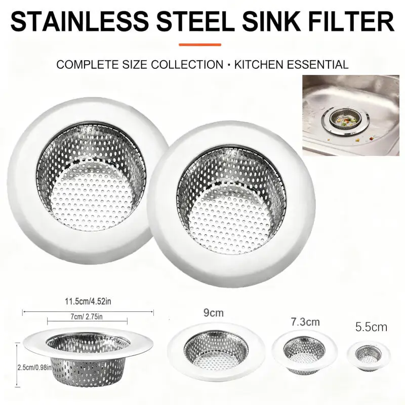 Stainles Steel Sink Drain Filter 1-5Pcs, Fine Mesh Strainer Basket for Kitchen Bathroom, Sewer Screen Hair Catcher Anti Cloggin
