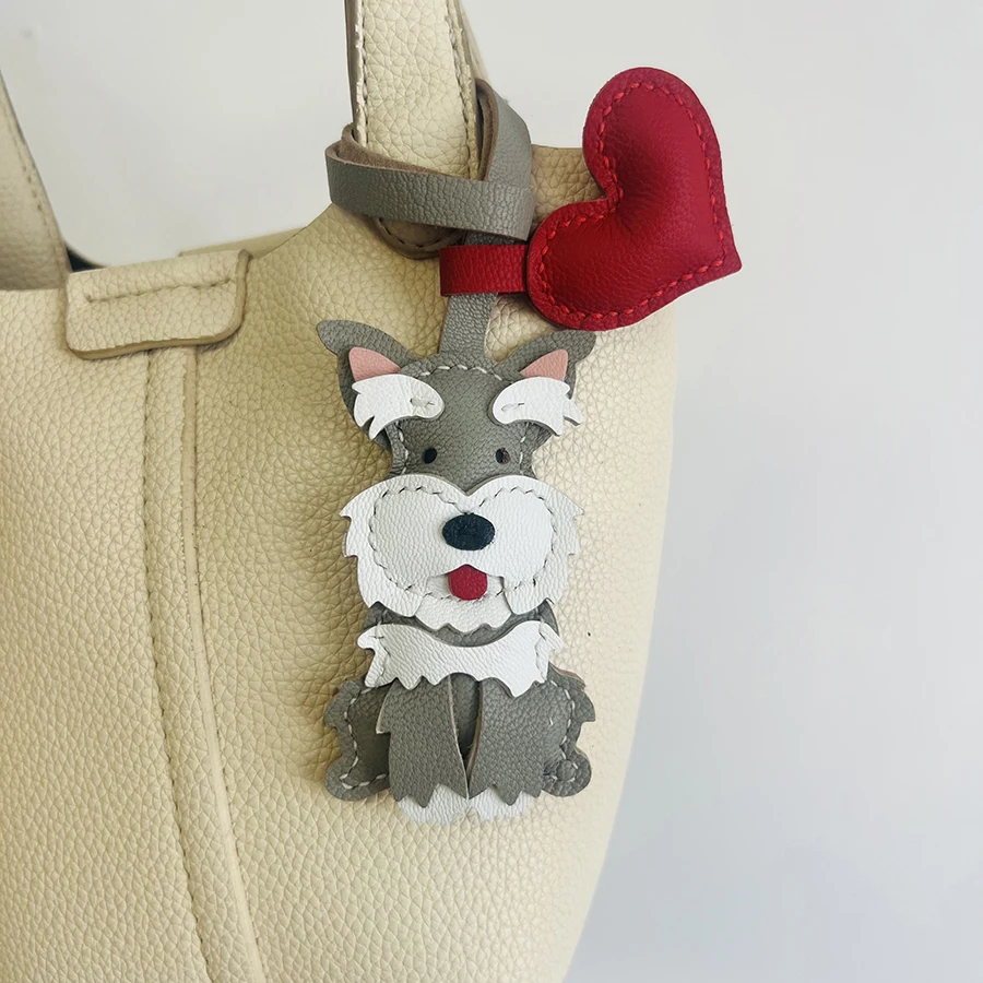 Cowhide Leather Handmade Multicolor Puppy Bag Pendant Accessories Key Chain Decorative Dog Hanging Ornaments Bag Charm