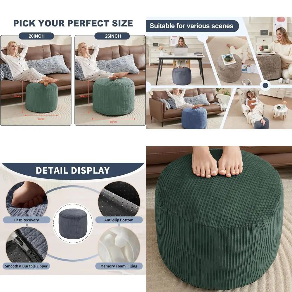 

Компактный вельветовый пуф-пуф с пенопластовым наполнением, идеально подходит для гостиной, темно-зеленый, 26x18 дюймов