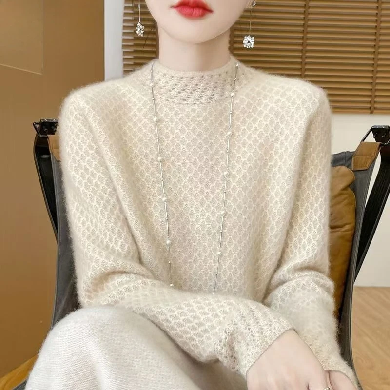 

Women's Models Fairy Autumn Winter Knitted Pullover Sweater High Collar Pure Color Thicken Comfortable Versatile Vintage Trend