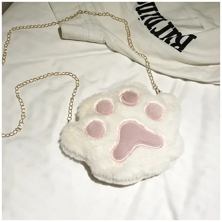 Cute Bear Paw Girls Chain Zipper Shoulder Bag Lovely Children's Soft Plush Coin Purse Baby Boys Accessories Small Crossbody Bags