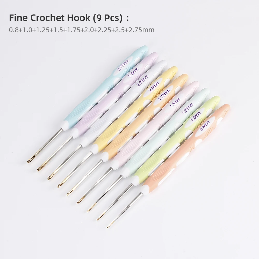 QJH Crochet Hook Set 9 Pieces - Ergonomic Crocheting Hooks - Easy Grip Colour Coded Kit - Beginner Delicate Crochet Hook Set