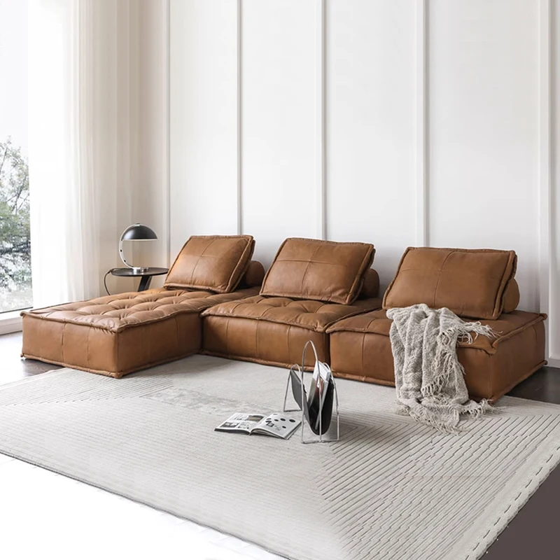 &Modern Design Sectional Chesterfield Modular Luxury Living Room Furniture Couch Orange Comfortable Leather Hotel Room Sofa