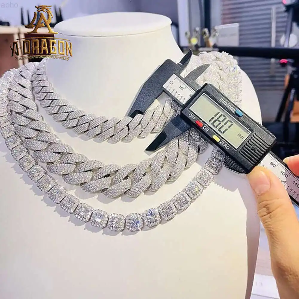 

Hip Hop Thick Vvs Moissanite Cuban Link Chain Custom Iced Out 925 Silver Baguette Diamonds Bracelet Fine Jewelry Necklace