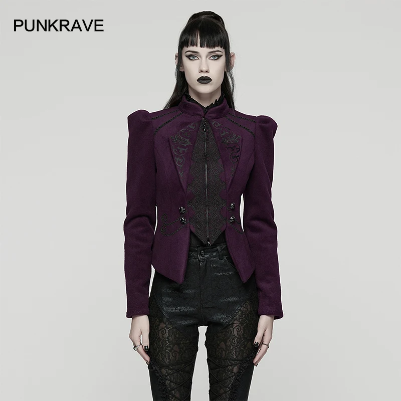 

Женское шерстяное пальто в стиле панк-рейв с нежной вышивкой и небольшим отложным воротником, элегантная куртка с регулируемым шнурком