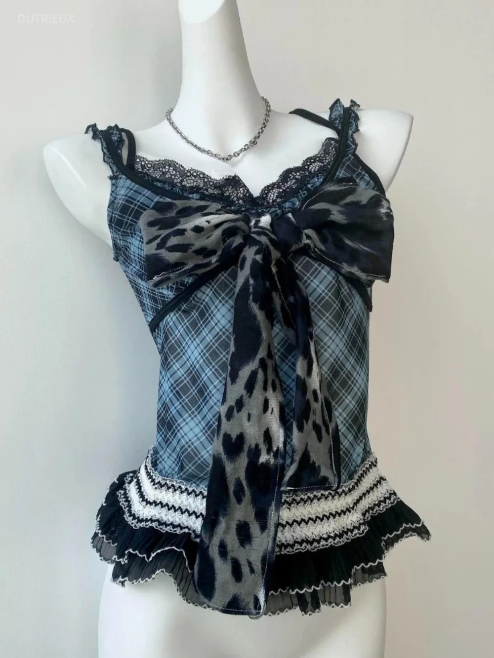 Hot Girl Lace Plaid Ropa Mujer Y2k Mesh Spliced Tops 2026 Women's Tanks Summer Hit Color Clothes 2000s Suspender Roupa