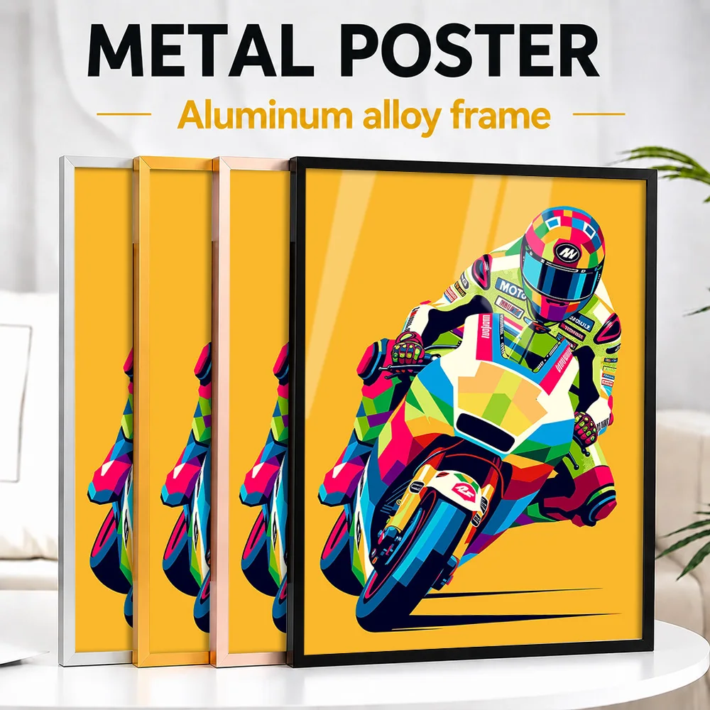 MotoGP Rider In Action Framed Metal Poster Personalized Photo Energetic Motion Style Wall Art For Game Room Memorable Fan Gift