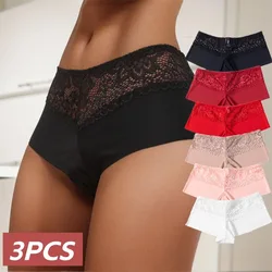 3 Pieces Boxers for Women Sexy Lace Seamless Women's Panties Perpective Female Underwear Mid-Rise Boyshorts Briefs Lady Lingerie
