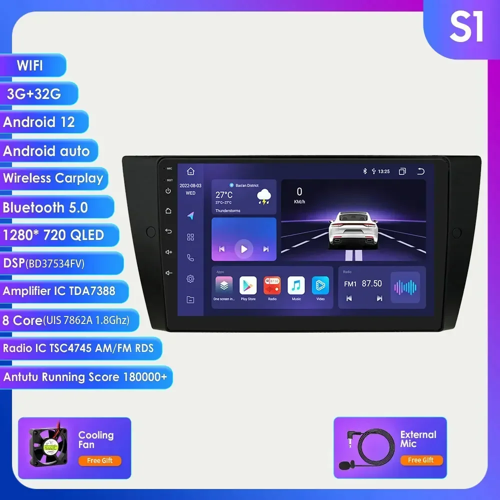 4g-lte Carplay ai 9 Zoll 2din Android 12 Autoradio GPS Multimedia für BMW 3er E90 E91 E92 E93 Navigation RDS Stereo GPS DSP
