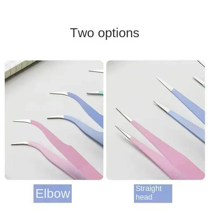 Stainless Steel Colored Straight + Curved Picking Tool Eyelash Tweezers for Nail Art Sticker Rhinestones Makeup DIY Tweezer Tool