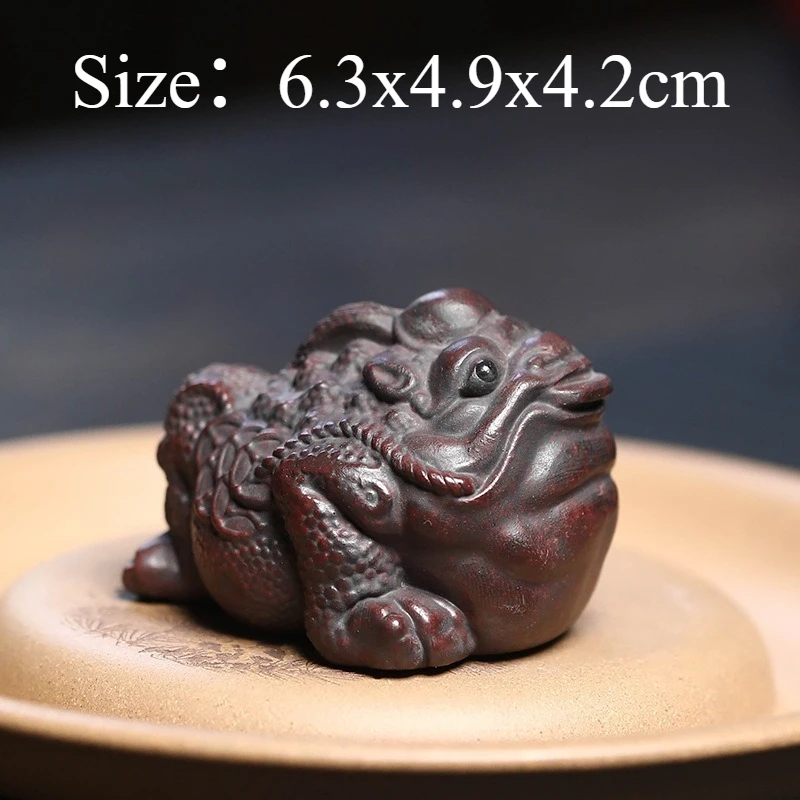 1PC Unique Purple Clay Lucky Golden Toad Figurine Tea Pet Handmade Three-Legged Toad Pixiu Sculpture Tea Set Tea Table Accessory