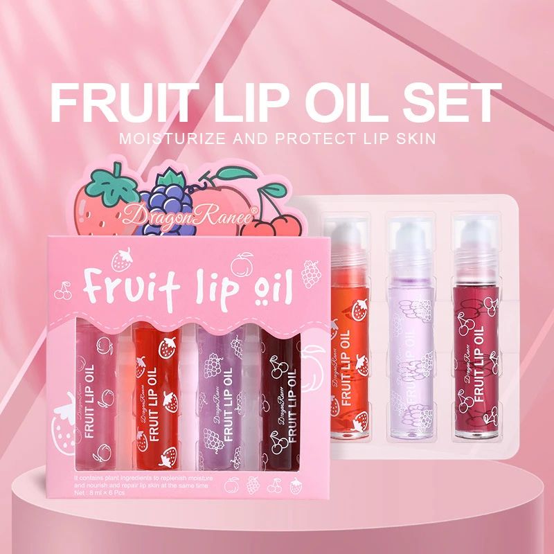 4Pcs Peach Strawberry Fruit Roll-on Lip Balm Set Makeup