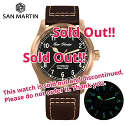 San Martin 37mm Men's watches Pilot YN55 Fashion Simple Men Mechanical Wristwatches Leather Watches For Men 10Bar Waterproof