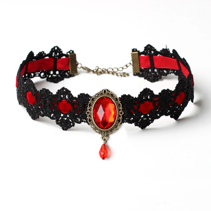Harajuku Crystal Statement Necklace Collar Black Lace Chokers Flower Necklaces For Women Girl Boho Flower Charms Chian Jewelry
