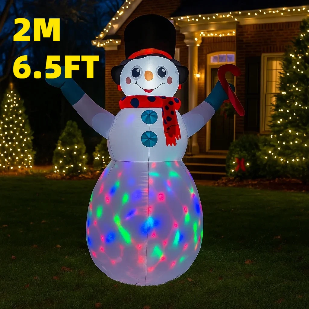 

2M/6.5FT Inflatable Snowman with Candy Cane Lights LED Home Decorations Toys Yard Xmas Ornaments Holiday Decor Supplies