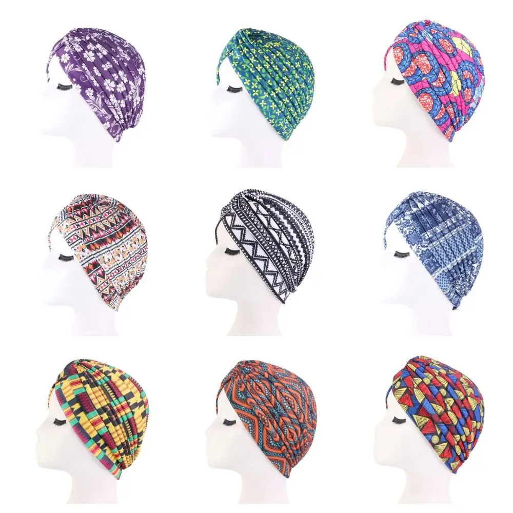 

Printed Knot Women Head Wrap Elastic Cotton Stretch Cross Indian Cap Vintage Knot Bandana Headband Women Girl Hair Accessory