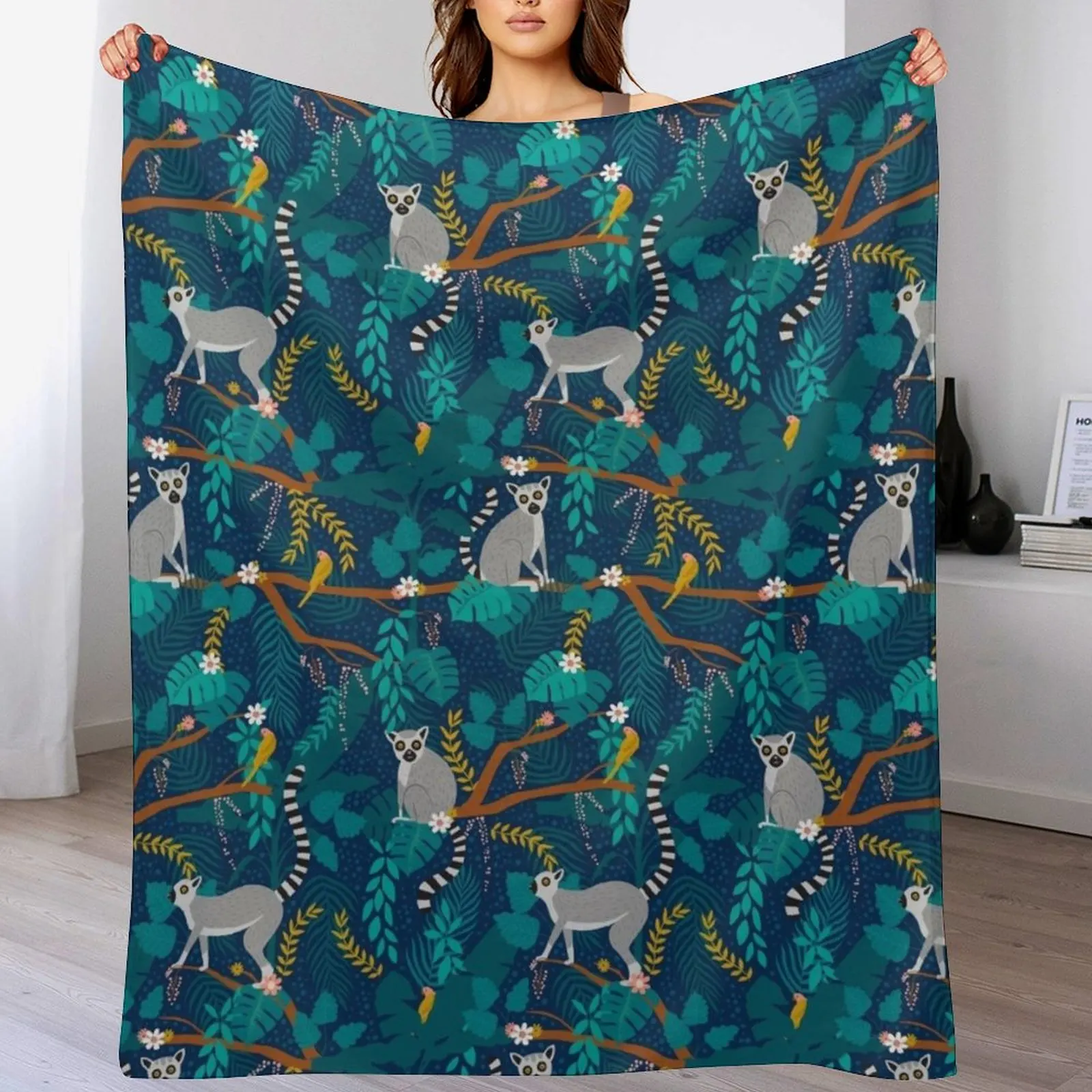 

Lemurs in a Blue Jungle Throw Blanket Furry Decorative Beds manga Blankets