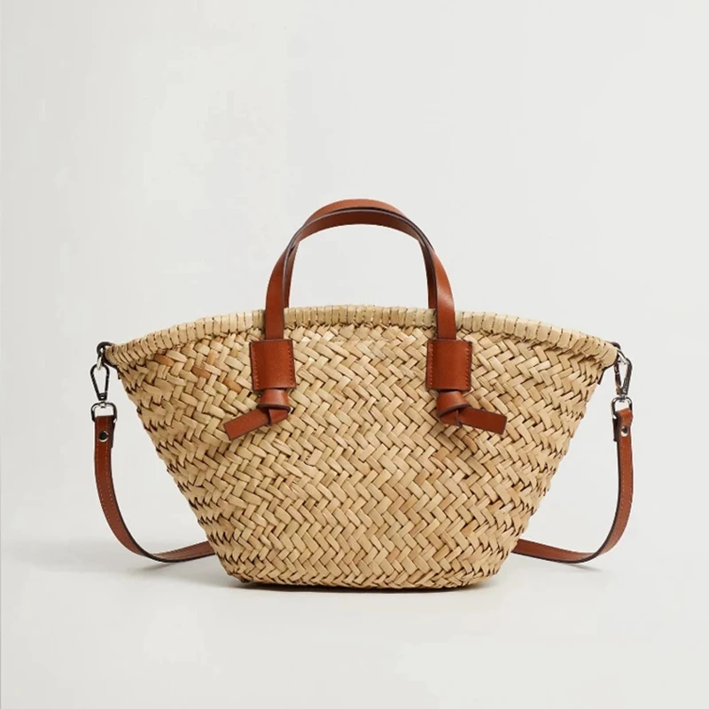 Handmade Summer Beach Straw Tote Bag Designer Shoulder Crossbody Bag Casual Wicker Woven Basket Bags Rattan Women Handbags 2024