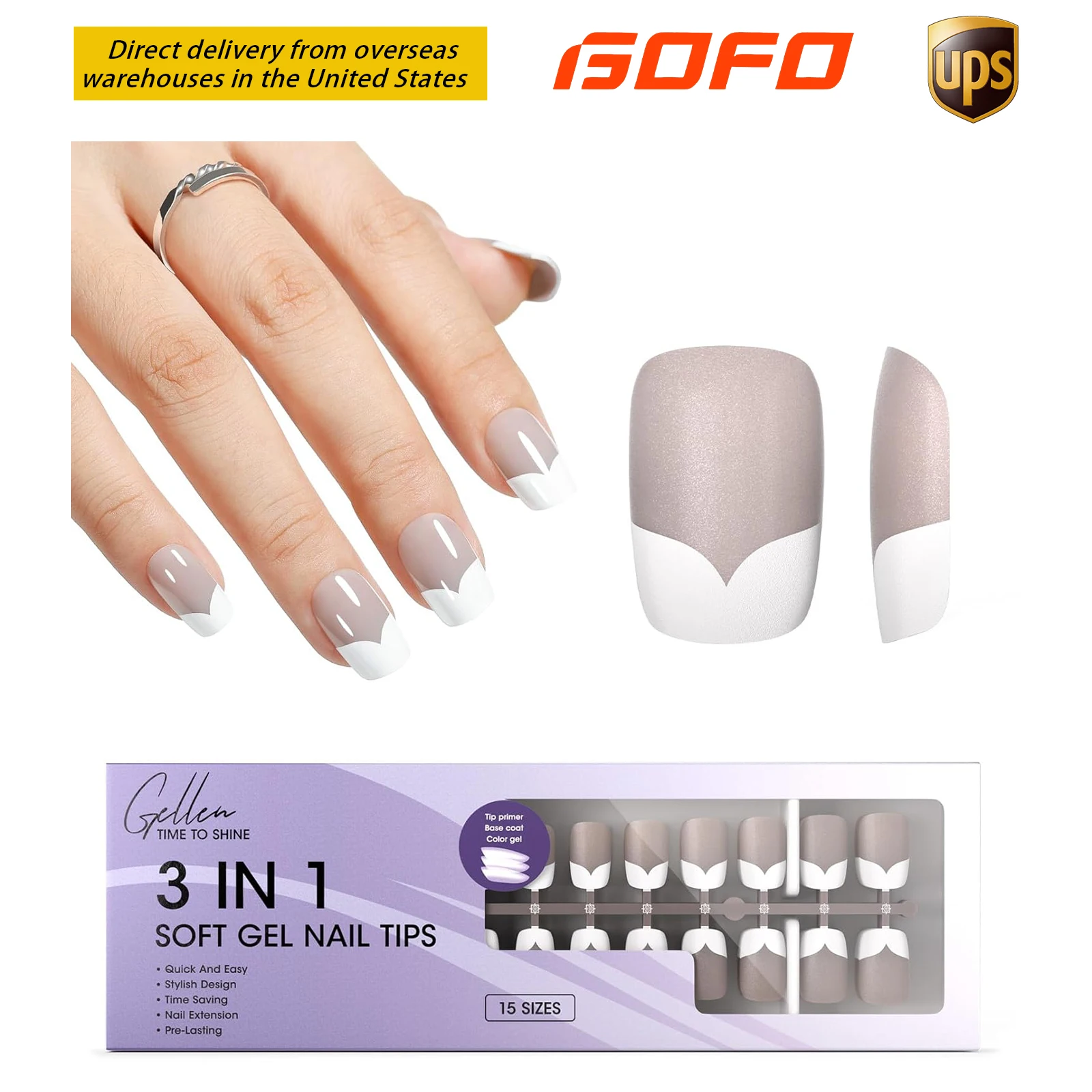 

Накладные ногти GELLEN, 150 шт., серо-белые, 15 размеров, французский маникюр, гелевые типсы, ручная работа, салонное качество, тренд 2026 года