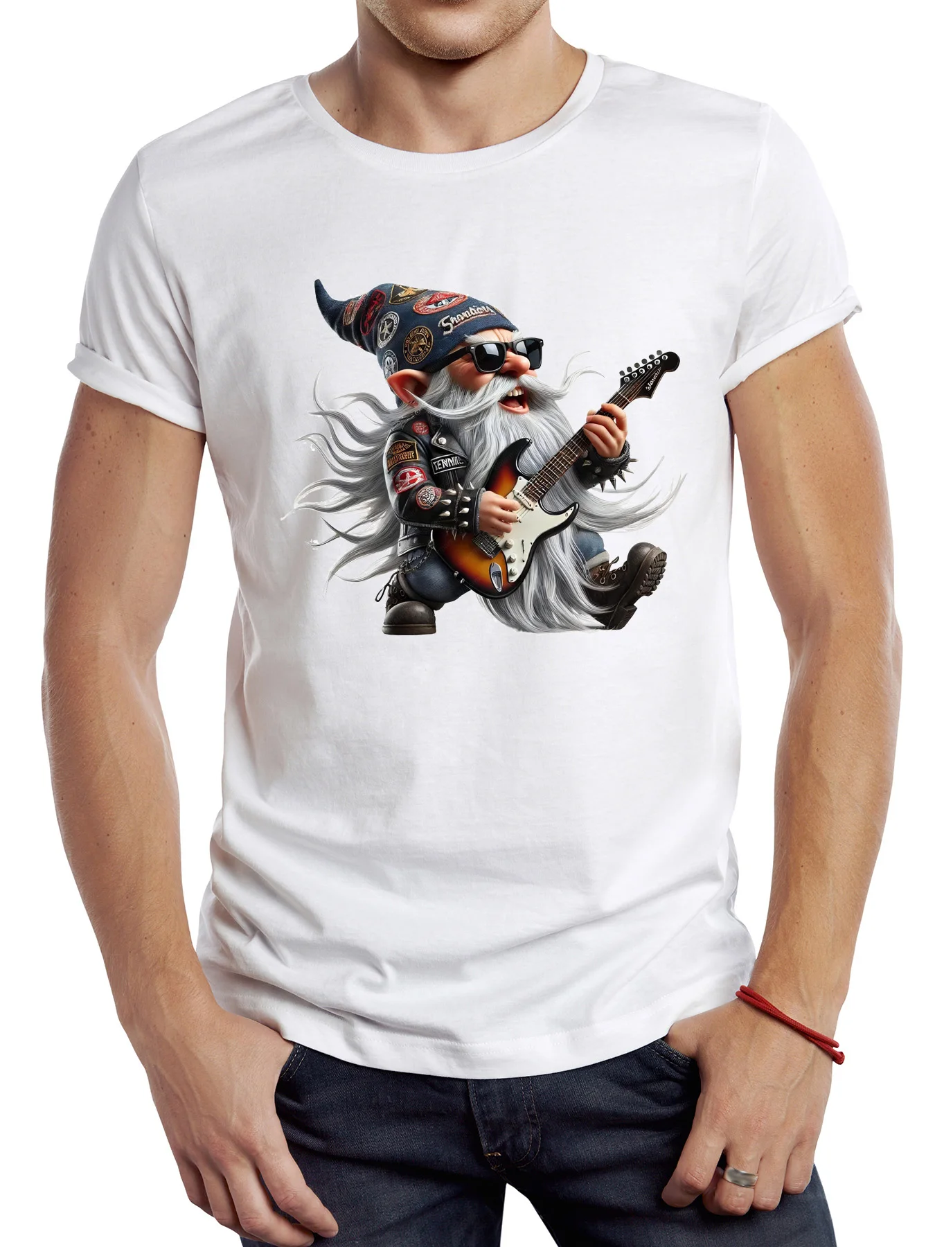 

FPACE Funny Cool Rock Printed TShirt Graphic Casual Man T Shirt Gnome Play Guitar Streetwear Hipster Hip Hop Loose Women Tees