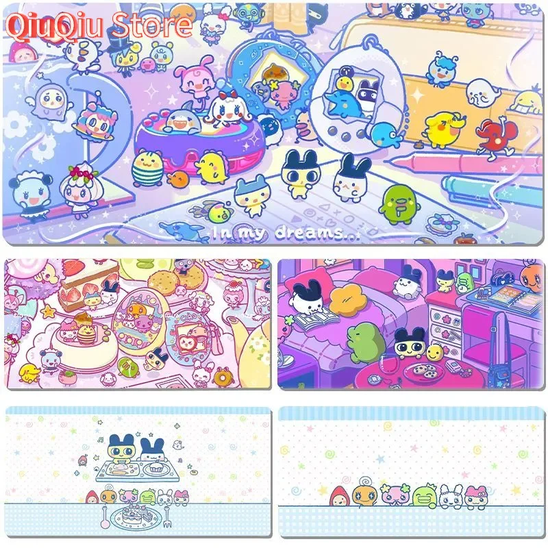 Desk Pad Protector Japanese Anime T-Tamagotchi Y2K Mouse Pad Office Desk Mat Waterproof Non-Slip PU Desk Blotter Pad