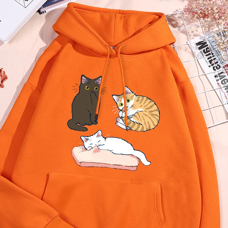 Three Cats Of Different Colours Print Male Hoodies Fashion Casual Hoodie Oversize Loose Sweatshirts Autumn Warm Fleece Clothing