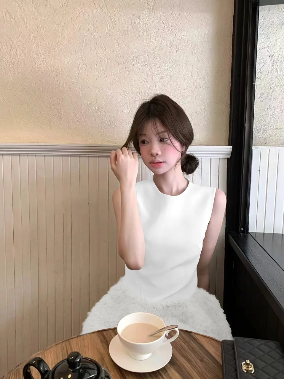 Princ Sle Vest Dr Women Summer 2025 New Waist Cinched Tulle ort Skirt Splice Net Gown Korean Sle round Ne Sv...