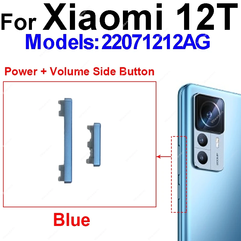 Power Volume Side Button For Xiaomi 12T 12T Pro On OFF Power Volume Up Down Side Key Switch Replacement Repair Parts