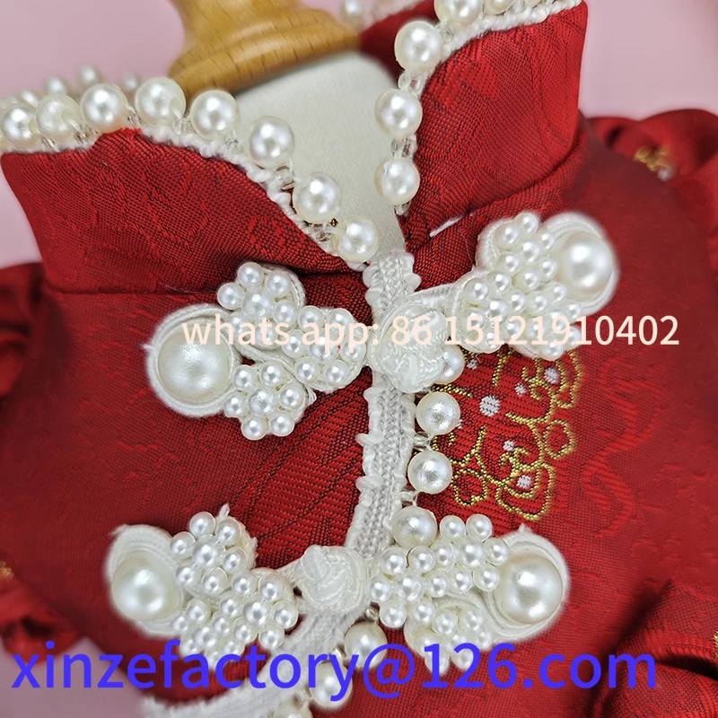 Customizable burgundy pet cheongsam teddy bear pony festive clothes small dog wedding New Year's clothing