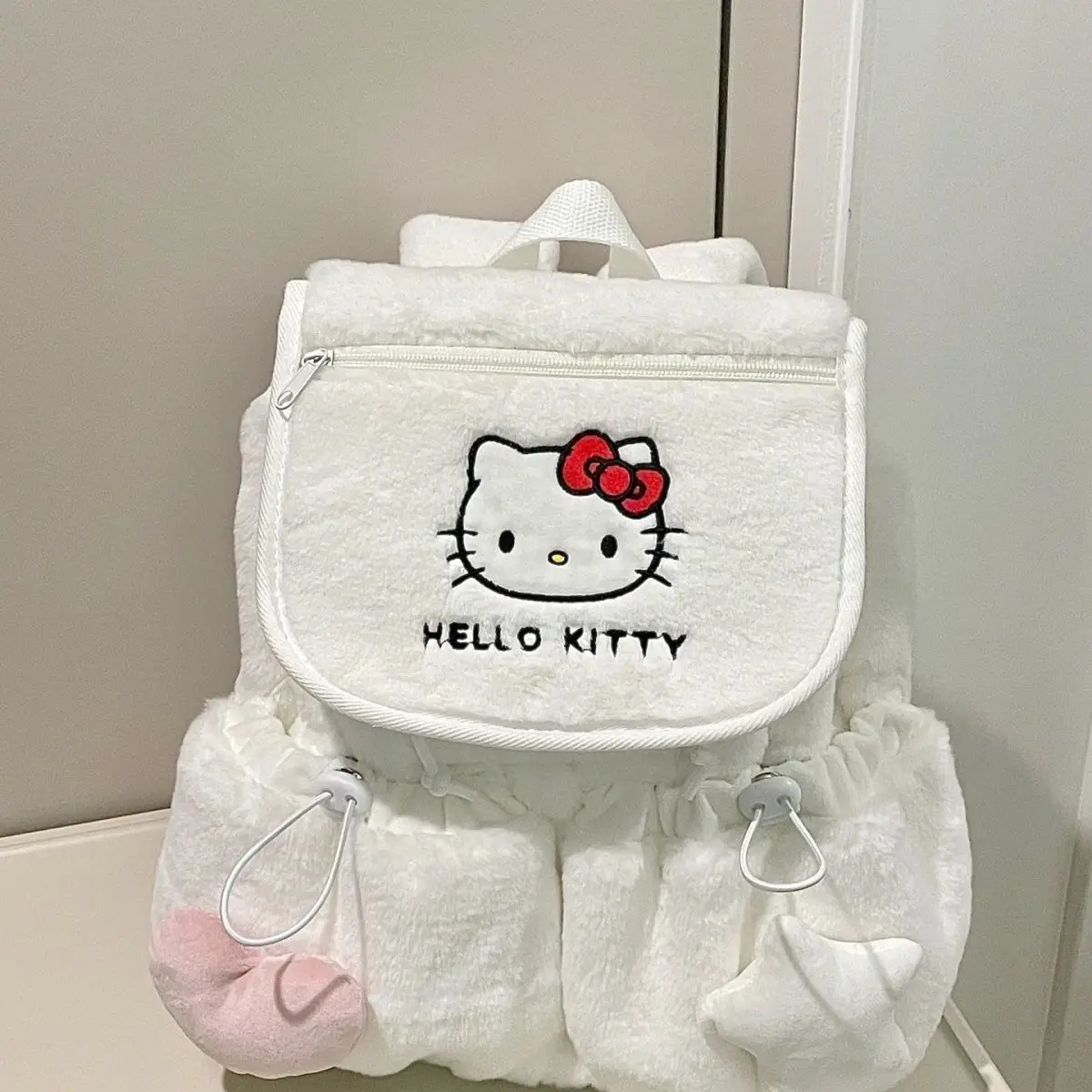 New Sanrio Hello Kitty Cinnamoroll Cute Large Capacity Fluffy Backpack for Students Women\'s Outing Travel Plush Fuzzy Bag