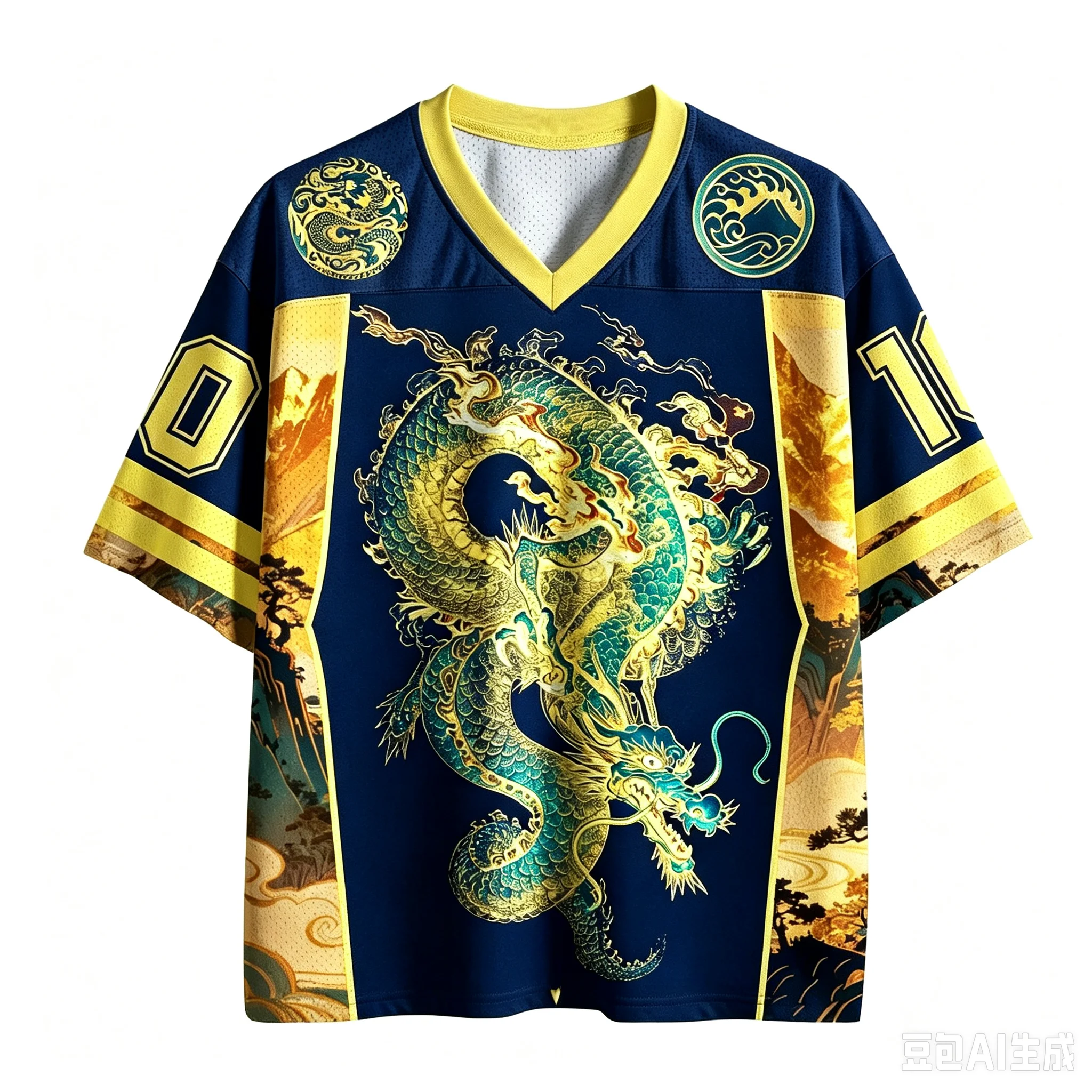 Atemberaubendes Unisex-Streetwear-T-Shirt mit mythischem goldenen Drachen-Print, urbanes Retro-Hip-Hop-Kurzarm-Oberteil für tägliche Partys und Wochenendtreffen. – Detail 7