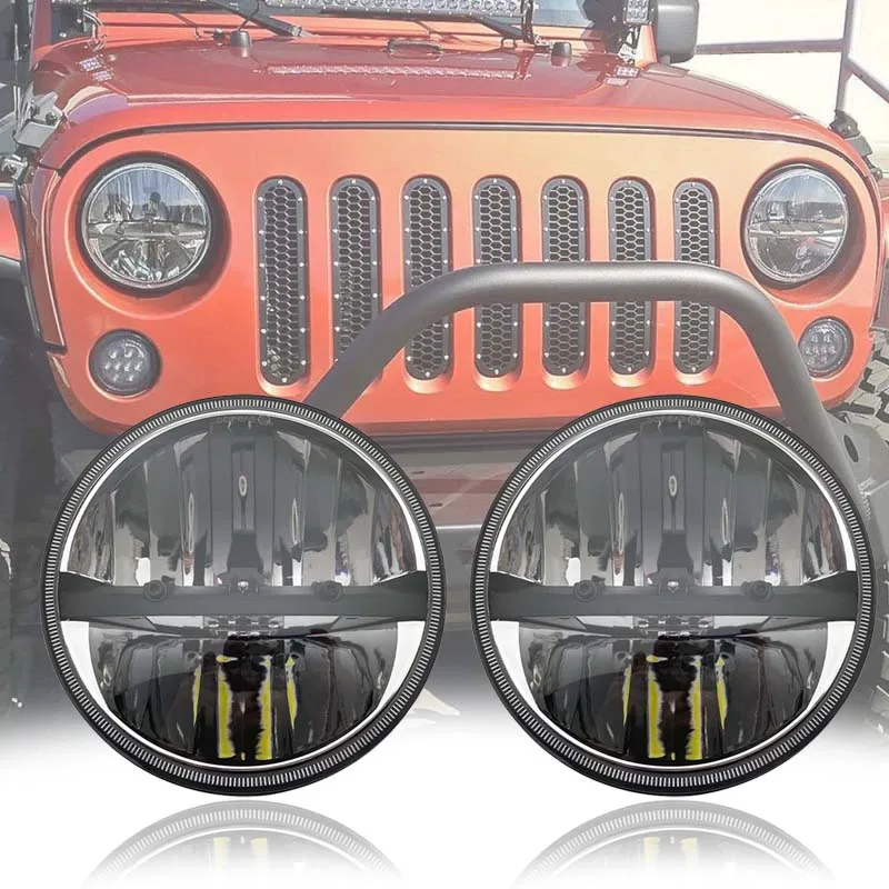 

7 Inch Led Headlight H4 Round 7'' Headlights DOT Approved 6000K Hi/Lo Beam for Jeep Wrangler Lada Niva 4x4 Jeep Wrangler JK