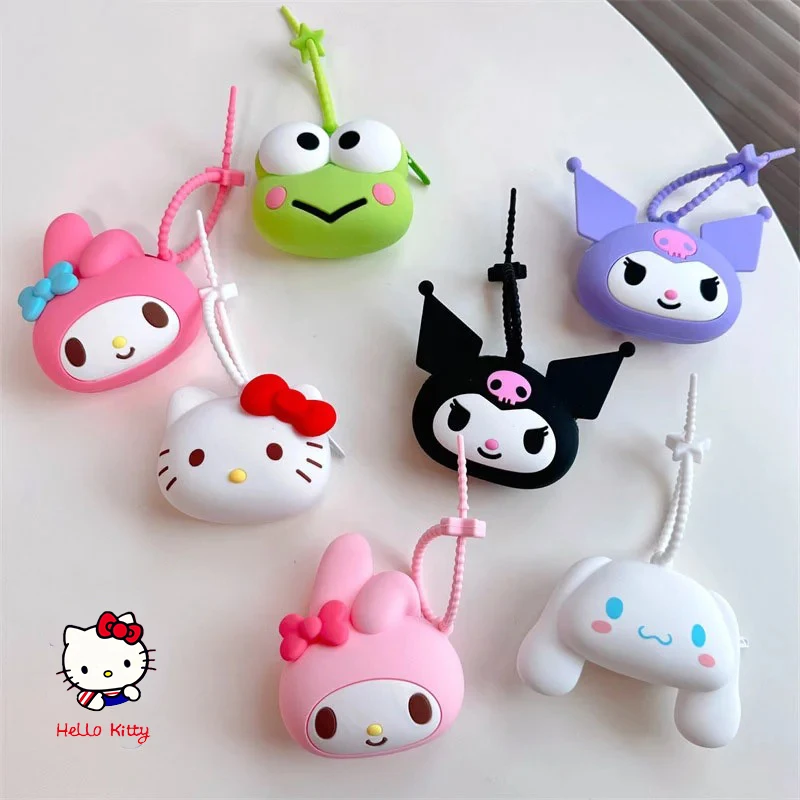 

Kawaii Sanrio Hello Kitty Silicone Zero Wallet Cartoon Kuromi Cinnamoroll My Melody Mini Portable Coin Wallet Headphone Bag Gift