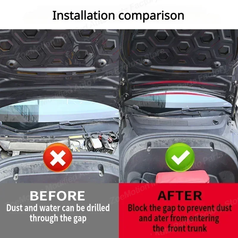 Car Front Engine Waterproof Strip Weatherstrip for Tesla Model 3 Model Y Trunk Hood Rubber Seal Dust-proof Body Kits Tuning