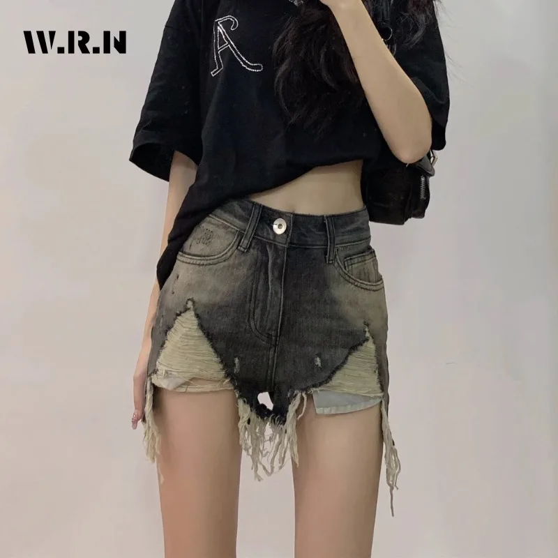 

Harajuku Fashion Hotsweet High Waist 2000S Blue Denim Shorts Women's Casual Sexy Slim Fit Y2K Street Ripped Tassels Jean Short