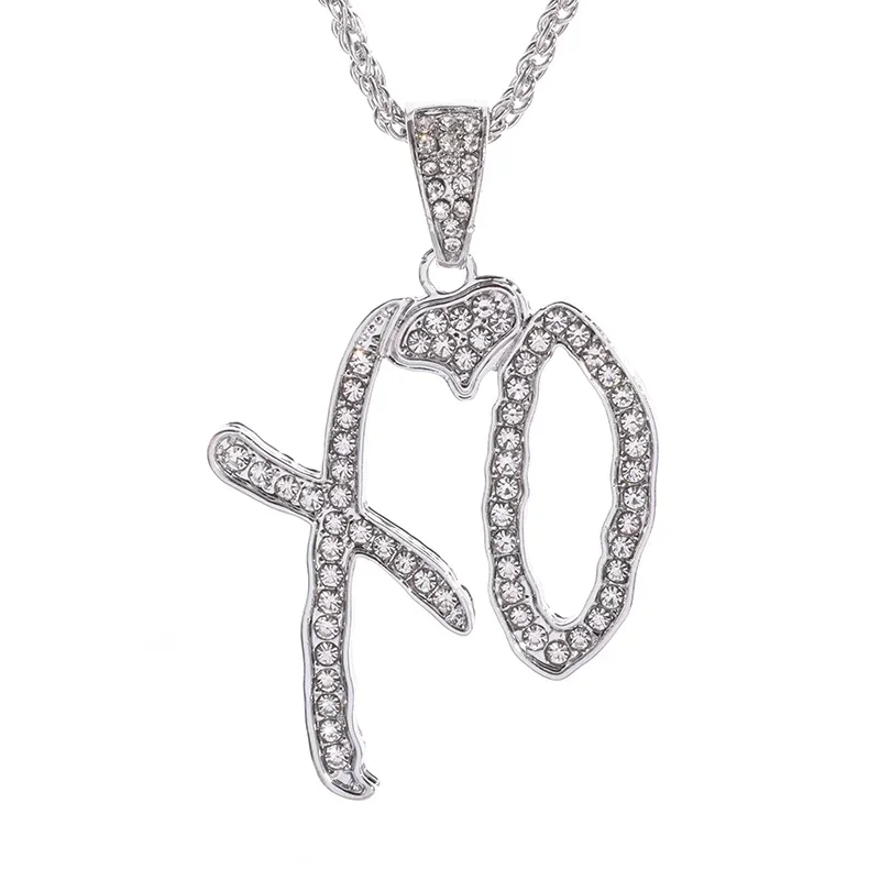 Hip Hop Shiny Zircon Letters Xo Pendant Necklace for Men Women Fashion Rock Party Jewelry Holiday Gifts