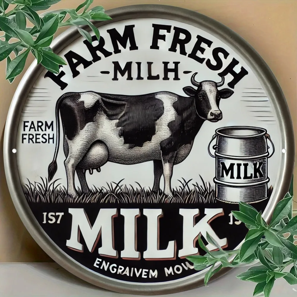 1 Stück 20,3 x 20,3 cm große Vintage-Milch-Aluminium-Wandkunst – rustikales Kuh- und Milchdose-Design für Küche, Café, Männerhöhle, Bar, Garage