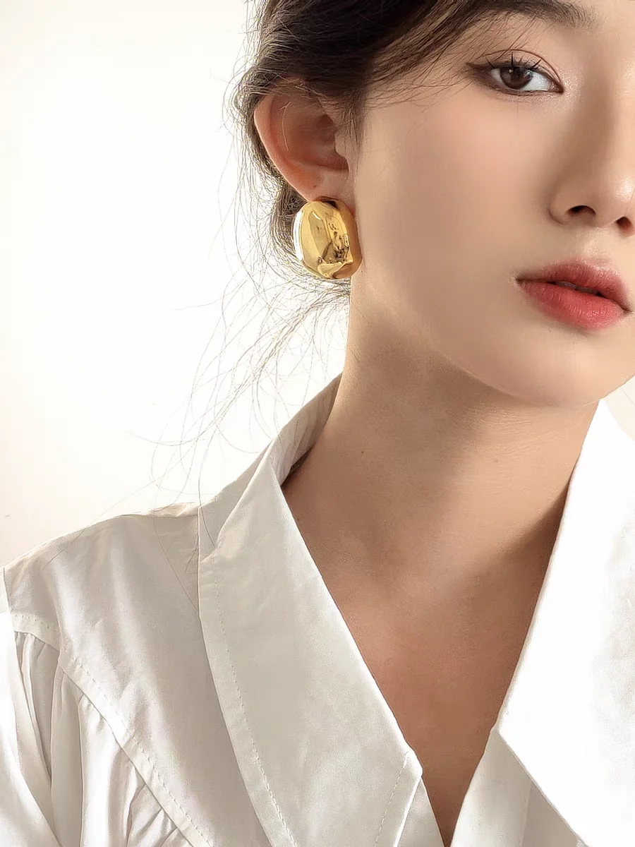 Brass Shinny Big Beads Stud Earrings Women Jewelry Punk Party T Show Gown Runway Trendy  Korean Japan Israel  Style INS