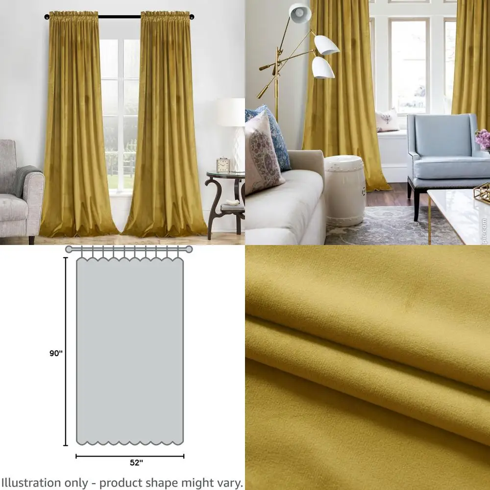 

Luxury Gold Brown 90 Thermal Insulated Velvet Curtains, 2 Panels, W52 x L90 inches, Room Darkening, Privacy