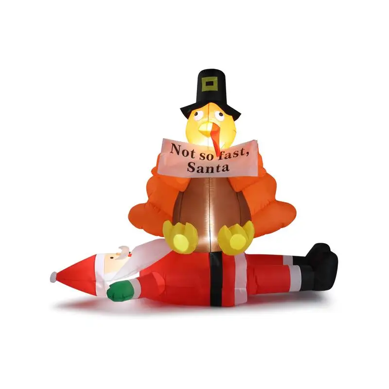 

Надувное украшение с подсветкой длиной 4,9 фута, сидящая Турция на Санта-Клаусе, забавный надувной декор для двора со встроенными светодиодными фонарями для