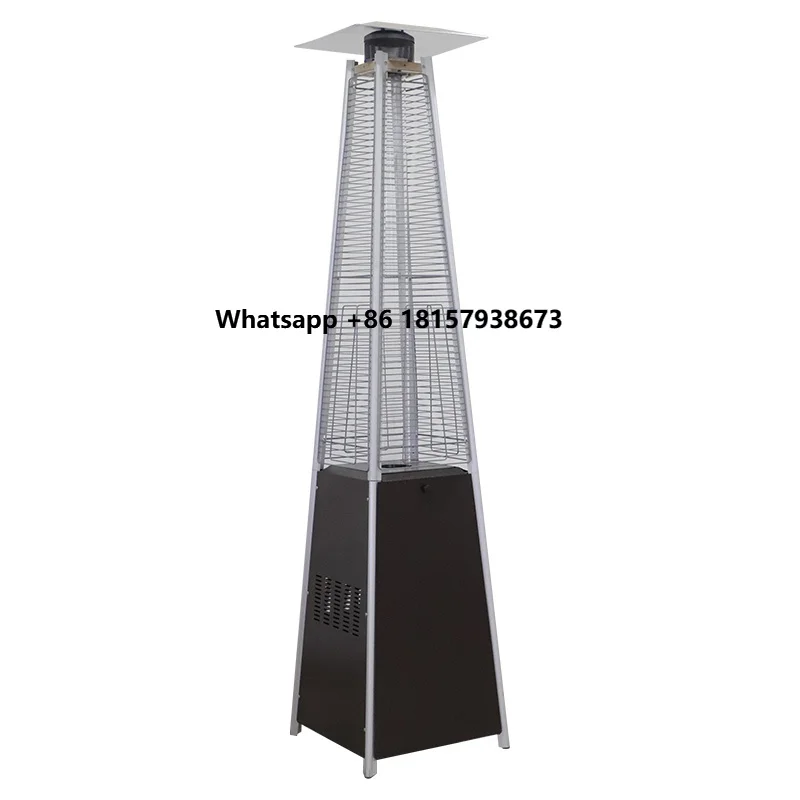 

Black and silver Pyramid Outdoor Tower Stand Cheap Price Natural Gas Patio Heater with Glass Tube Flame
