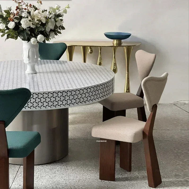 Light Luxury Solid Wood Dining Chairs Home Retro Designer Backrest Dining Chair Modern Simple Restaurant Reception Chair Z