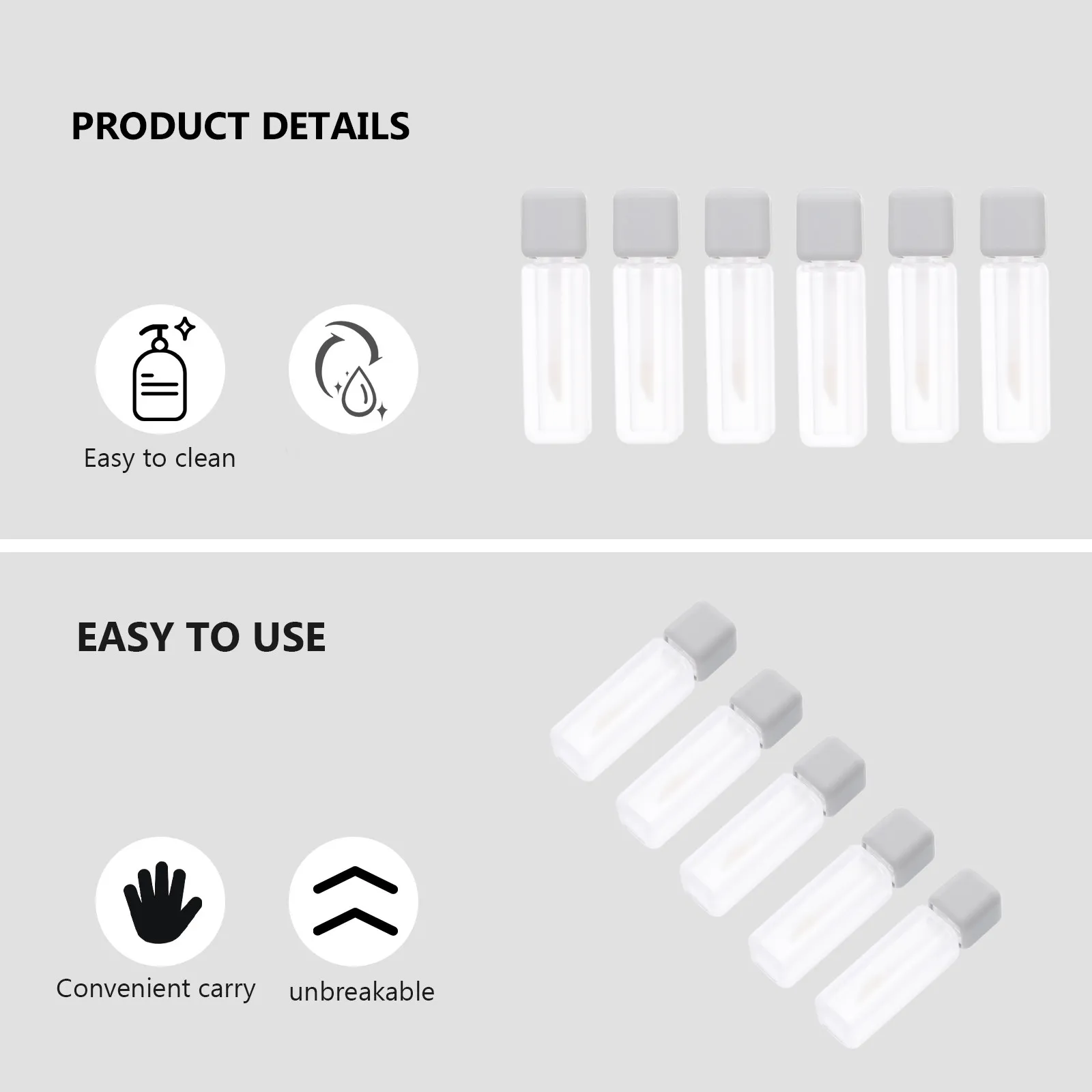 Tubos cilíndricos para brilho labial, 5 peças, capa à prova de vazamento, mini garrafas recarregáveis, uso em viagens, tubos para bálsamo labial, mini garrafas de batom