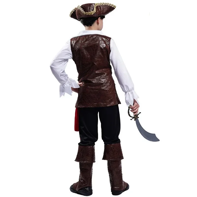 Halloween Costume Boys Pirate Cosplay Pirate Captain Jack Sparrow Kids Children Purim Christmas Party Luxury Buccaneer Outfits R view 3